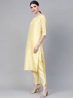 Thumbnail for Ahalyaa Women Yellow & Pink Solid Kurta with Trousers & Floral Dupatta