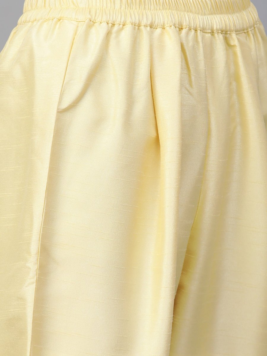 Ahalyaa Women Yellow & Pink Solid Kurta with Trousers & Floral Dupatta