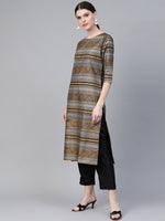 Thumbnail for Ahalyaa Black & Golden Screen Printed Kurta with Trousers & Chevron Dupatta
