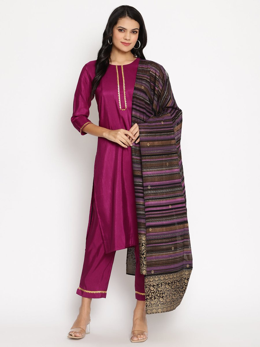 Ahalyaa Poly Silk Kurta Pant With Dupatta Set