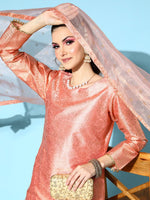 Thumbnail for Ahalyaa Women Floral Poly-Silk Woven Metallic Kurta Set - Distacart