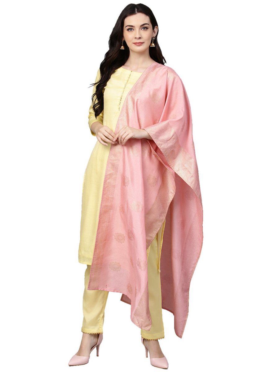 Ahalyaa Pastel Lemon & Pink Kurta Set For Women