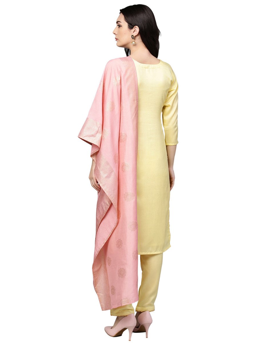 Ahalyaa Pastel Lemon & Pink Kurta Set For Women