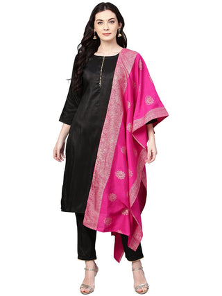Ahalyaa Black With Bright Pink Kurta Set