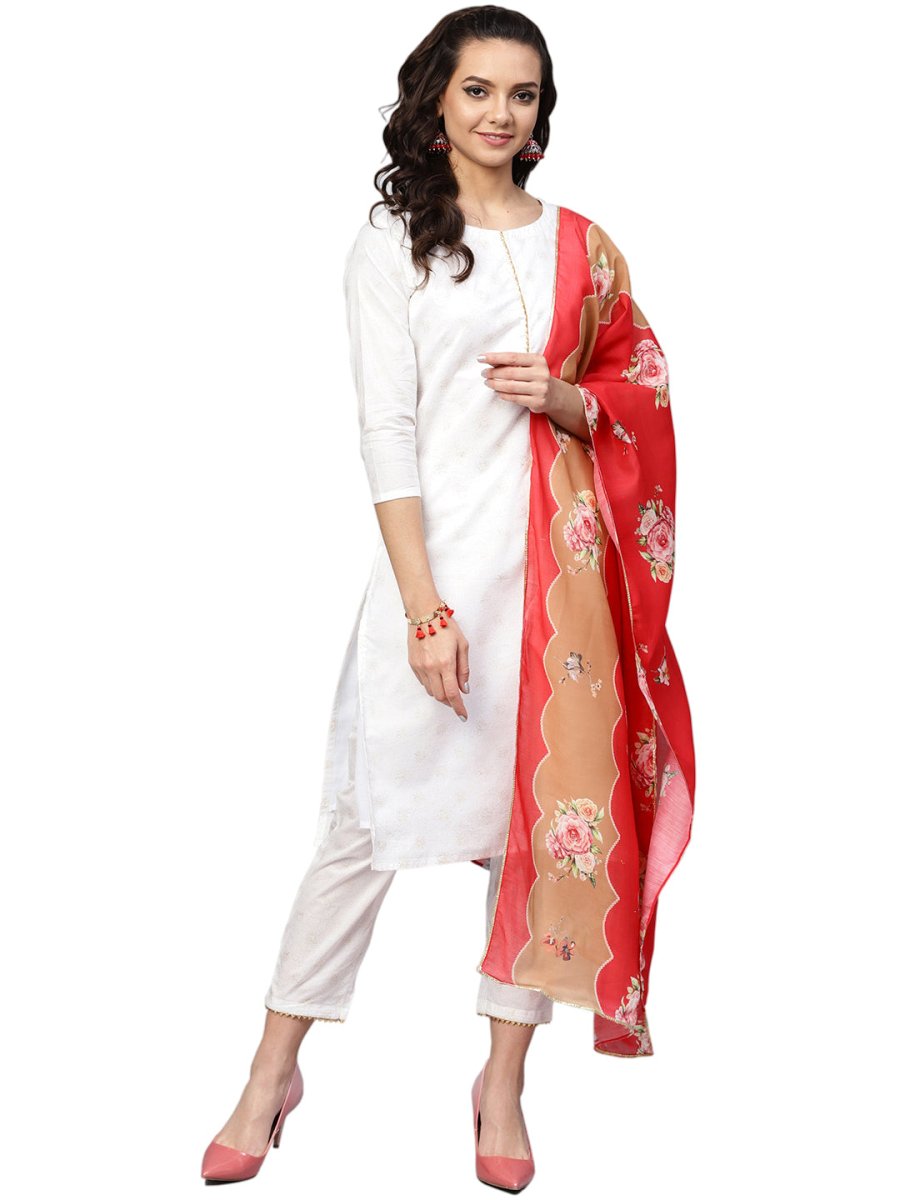Ahalyaa White Straight Cotton Kurta Set