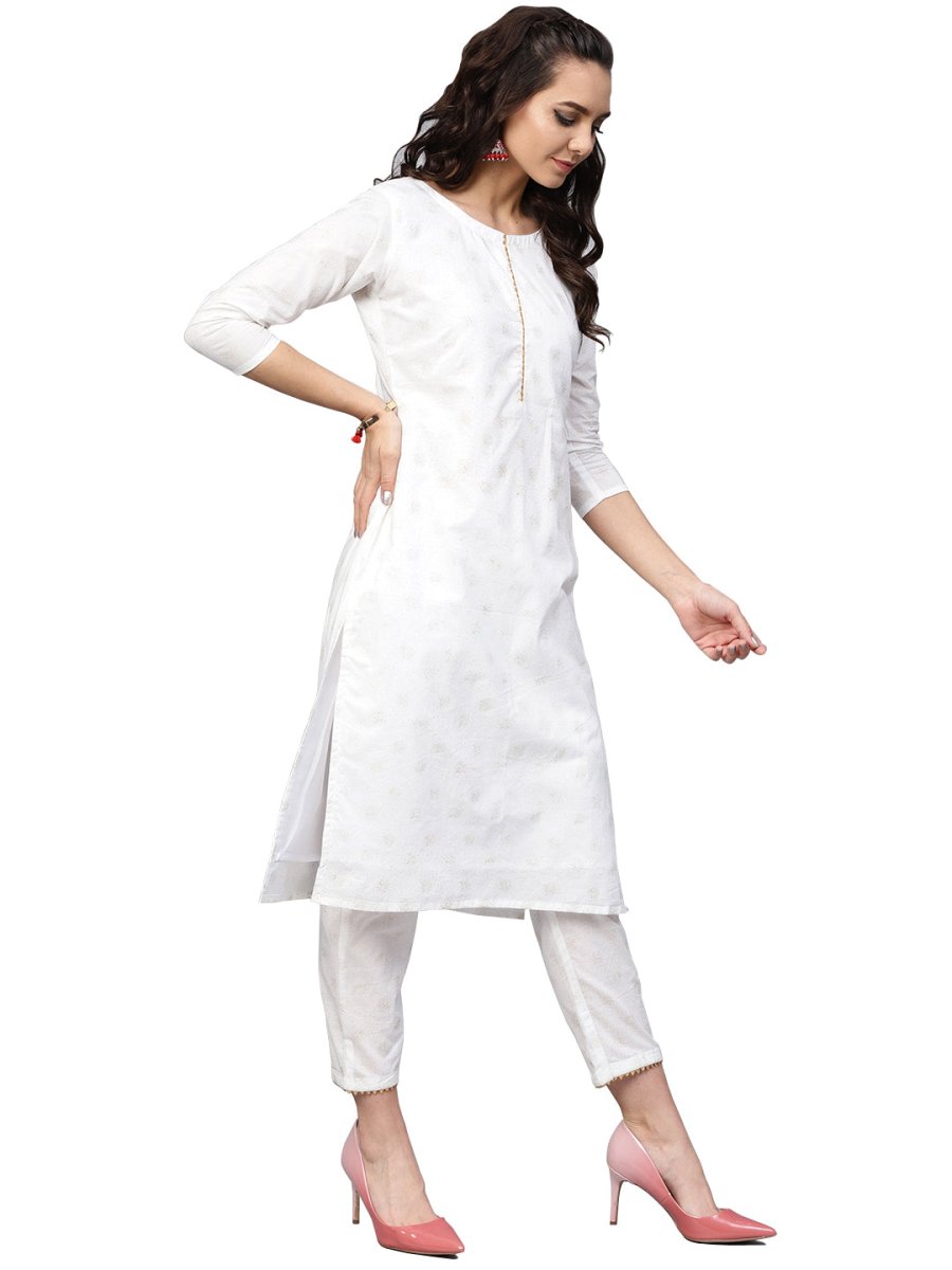 Ahalyaa White Straight Cotton Kurta Set