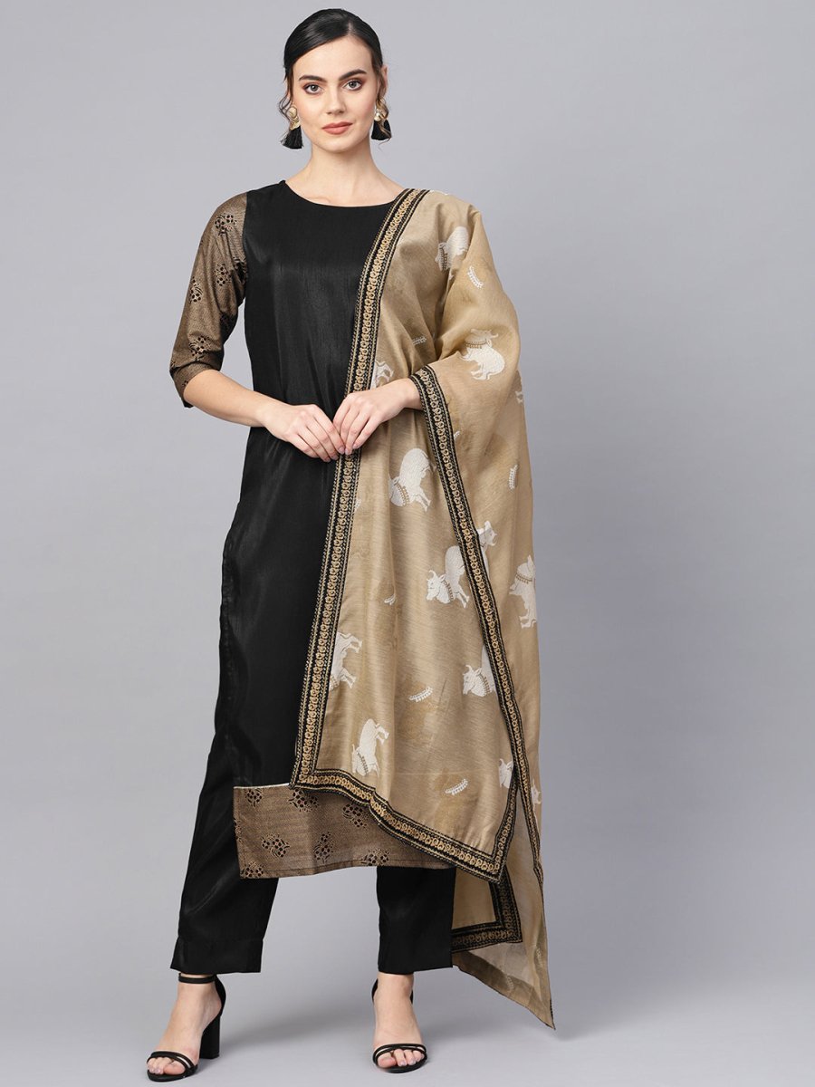 Ahalyaa Black Solid Kurta with Trousers & Dupatta