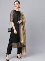 Thumbnail for Ahalyaa Black Solid Kurta with Trousers & Dupatta