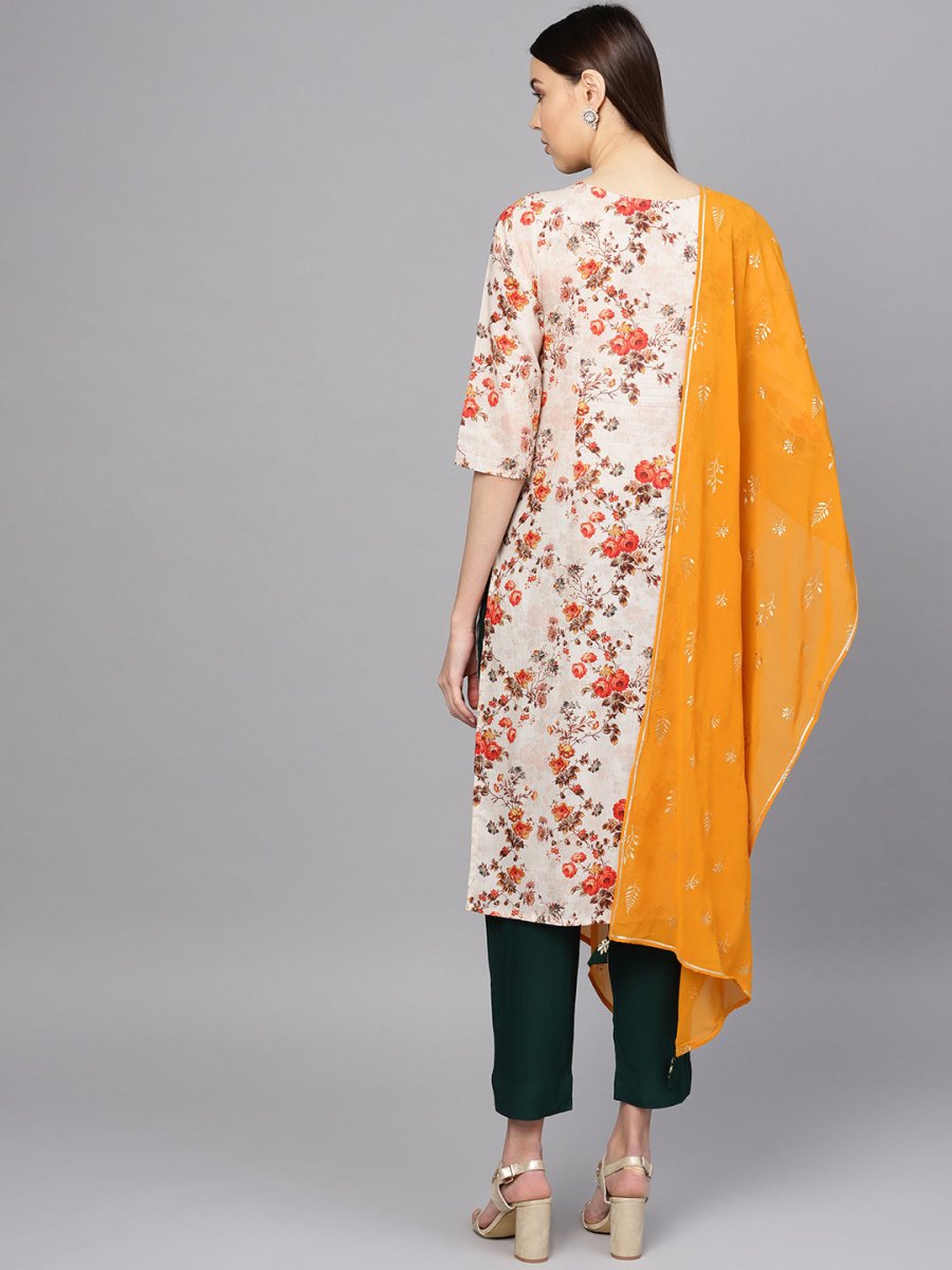 Ahalyaa Off White Printed Kurta Set