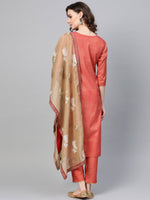 Thumbnail for Ahalyaa Women Red & Golden Printed Kurta with Trousers & Dupatta