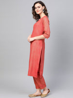 Thumbnail for Ahalyaa Women Red & Golden Printed Kurta with Trousers & Dupatta