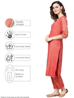 Thumbnail for Ahalyaa Women Red & Golden Printed Kurta with Trousers & Dupatta