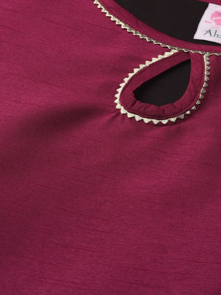 Ahalyaa Women Magenta & Grey Solid Anarkali Kurta with Palazzos & Floral Dupatta