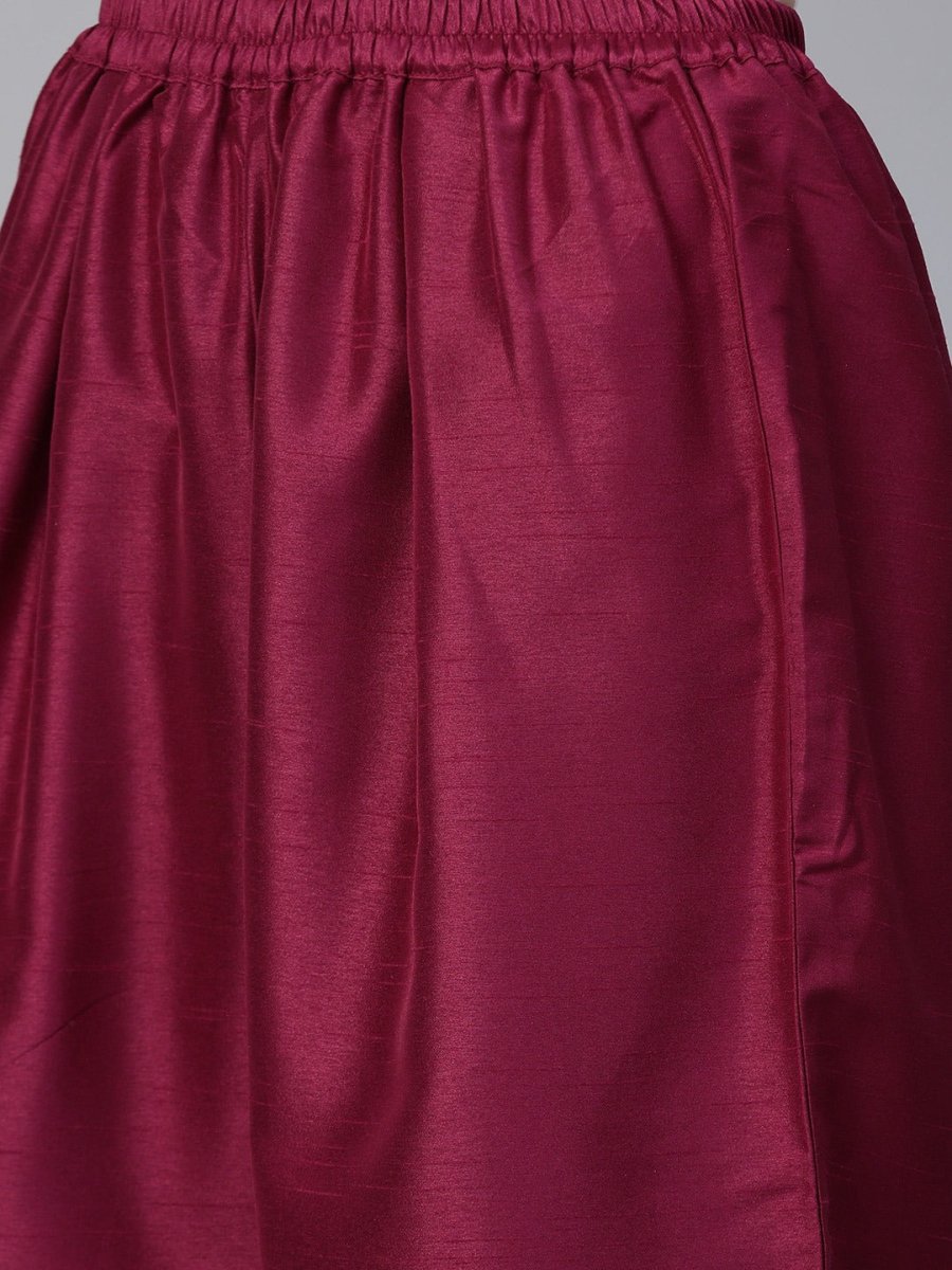 Ahalyaa Women Magenta & Grey Solid Anarkali Kurta with Palazzos & Floral Dupatta