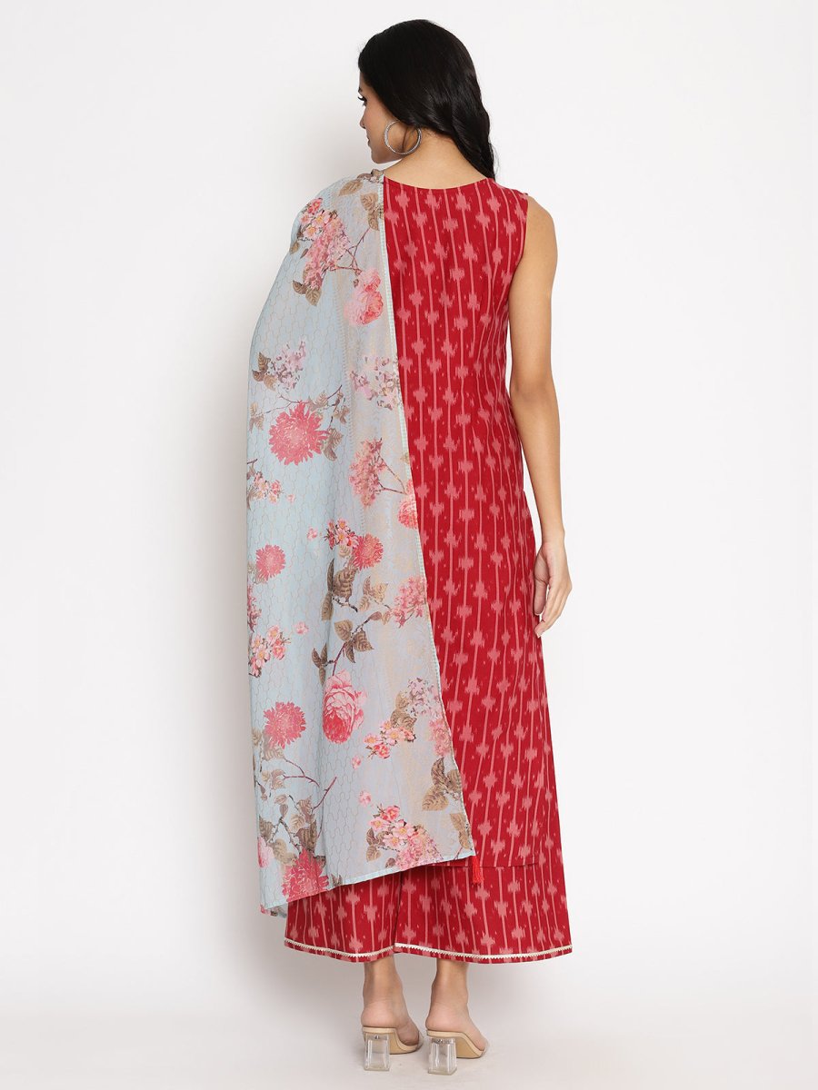 Ahalyaa Cotton Printed Kurta Plazzo With Dupatta Set
