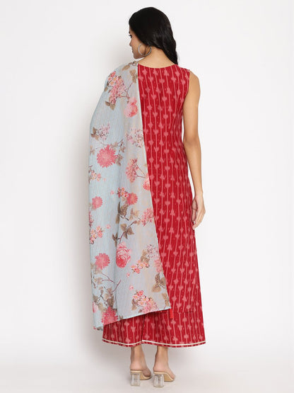Ahalyaa Cotton Printed Kurta Plazzo With Dupatta Set
