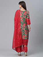 Thumbnail for Ahalyaa Women Green Floral Printed Regular Kurta With Palazzos & Dupatta