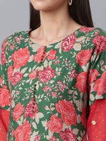 Thumbnail for Ahalyaa Women Green Floral Printed Regular Kurta With Palazzos & Dupatta