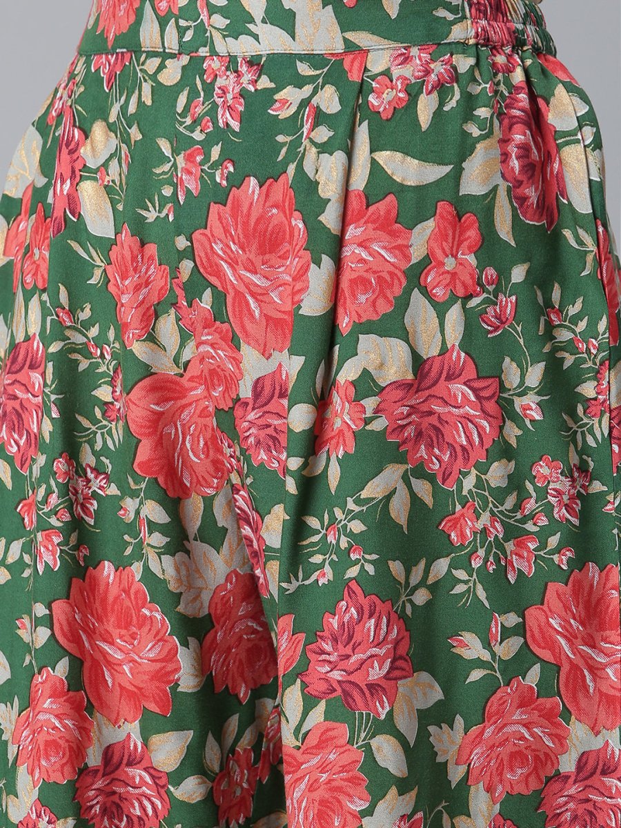 Ahalyaa Women Green Floral Printed Regular Kurta With Palazzos & Dupatta