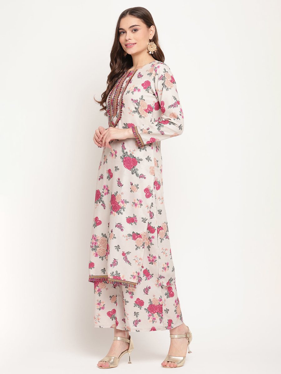 Ahalyaa Floral Printed Round Neck Floral Crepe Straight Kurta - Distacart
