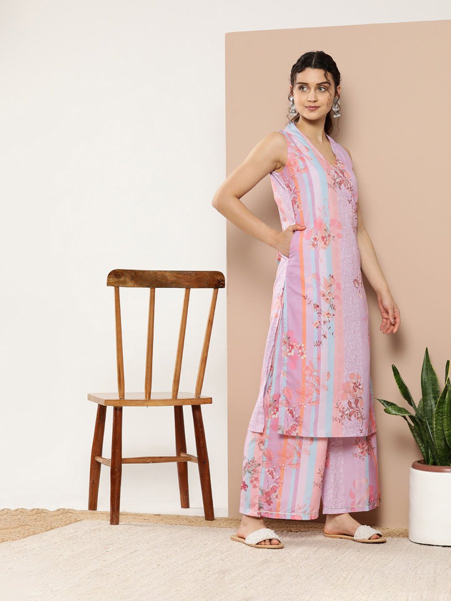 Ahalyaa Women Lavender Floral Printed Gotta Patti Kurta with Palazzos & With Dupatta - Distacart