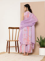 Thumbnail for Ahalyaa Women Lavender Floral Printed Gotta Patti Kurta with Palazzos & With Dupatta - Distacart