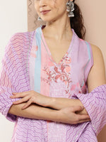 Thumbnail for Ahalyaa Women Lavender Floral Printed Gotta Patti Kurta with Palazzos & With Dupatta - Distacart