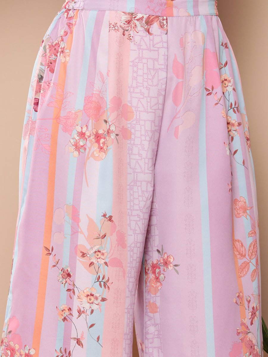 Ahalyaa Women Lavender Floral Printed Gotta Patti Kurta with Palazzos & With Dupatta - Distacart