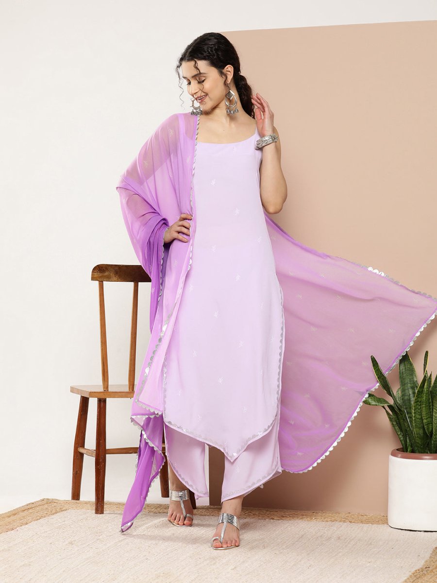 Ahalyaa Women Lavender Gotta Patti Kurta with Palazzos & With Dupatta - Distacart