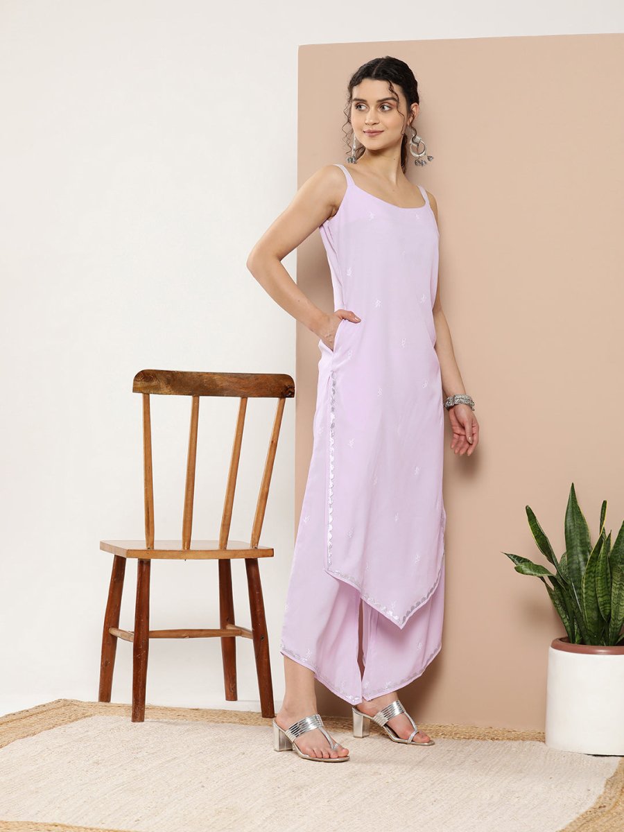Ahalyaa Women Lavender Gotta Patti Kurta with Palazzos & With Dupatta - Distacart