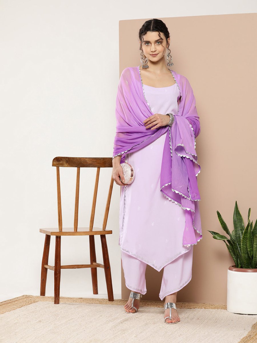 Ahalyaa Women Lavender Gotta Patti Kurta with Palazzos & With Dupatta - Distacart