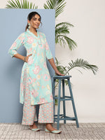 Thumbnail for Ahalyaa Women Blue Floral Printed Gotta Patti Kurta with Palazzos & With Dupatta - Distacart