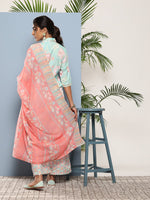 Thumbnail for Ahalyaa Women Blue Floral Printed Gotta Patti Kurta with Palazzos & With Dupatta - Distacart