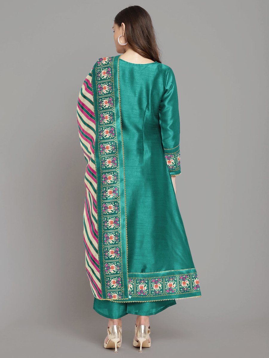 Ahalyaa Women Sea Green Printed Gotta Patti Kurti with Palazzos & Dupatta - Distacart