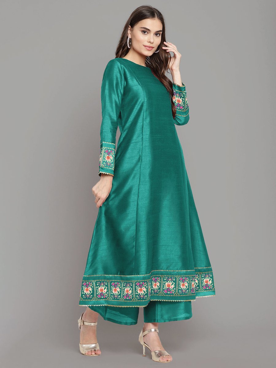 Ahalyaa Women Sea Green Printed Gotta Patti Kurti with Palazzos & Dupatta - Distacart