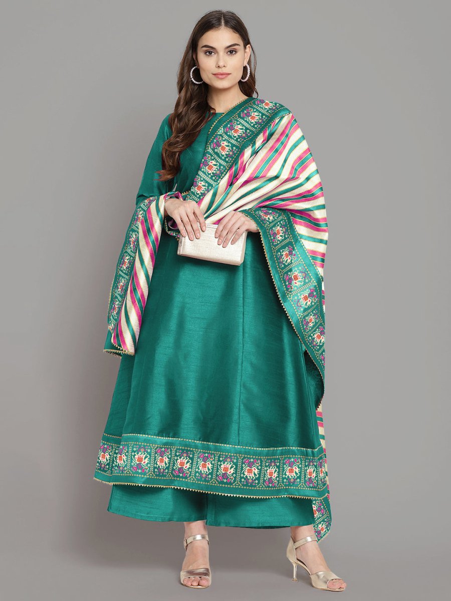 Ahalyaa Women Sea Green Printed Gotta Patti Kurti with Palazzos & Dupatta - Distacart