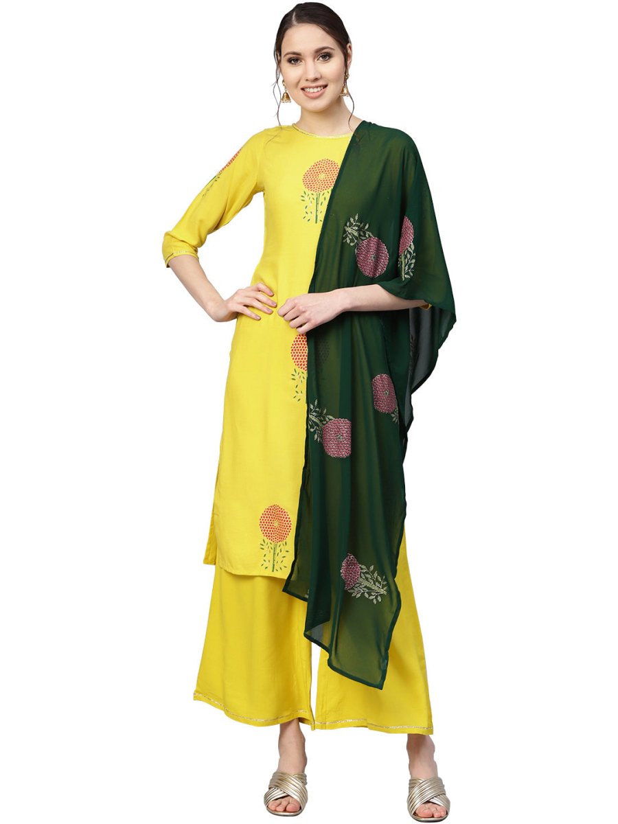 Ahalyaa Yellow Viscose Rayon Straight Kurta Set