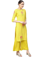 Thumbnail for Ahalyaa Yellow Viscose Rayon Straight Kurta Set