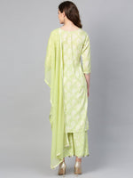 Thumbnail for Ahalyaa Women Green & White Printed Kurta with Palazzos & Dupatta