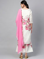 Thumbnail for Ahalyaa Women Off-White & Pink Printed Kurta with Palazzos & Dupatta