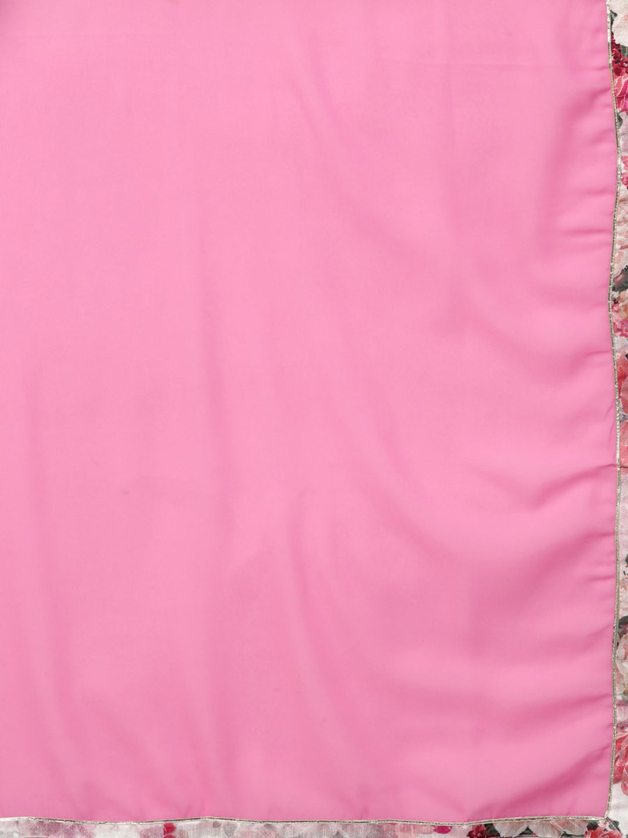 Ahalyaa Women Off-White & Pink Printed Kurta with Palazzos & Dupatta