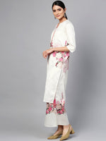 Thumbnail for Ahalyaa Women Off-White & Pink Printed Kurta with Palazzos & Dupatta