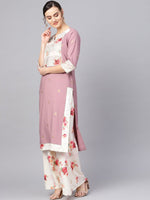 Thumbnail for Ahalyaa Women Mauve & Cream-Coloured Printed Kurta with Palazzos & Dupatta - Distacart
