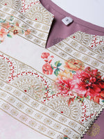 Thumbnail for Ahalyaa Women Mauve & Cream-Coloured Printed Kurta with Palazzos & Dupatta - Distacart