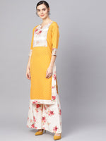 Thumbnail for Ahalyaa Women Mustard Yellow & Cream-Coloured Printed Kurta with Palazzos & Dupatta