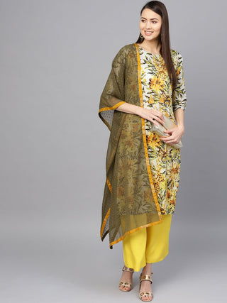 Ahalyaa Yellow Printed Kurta Set For Women