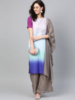 Thumbnail for Ahalyaa Women Blue & Charcoal Grey Printed Kurta with Palazzos & Dupatta