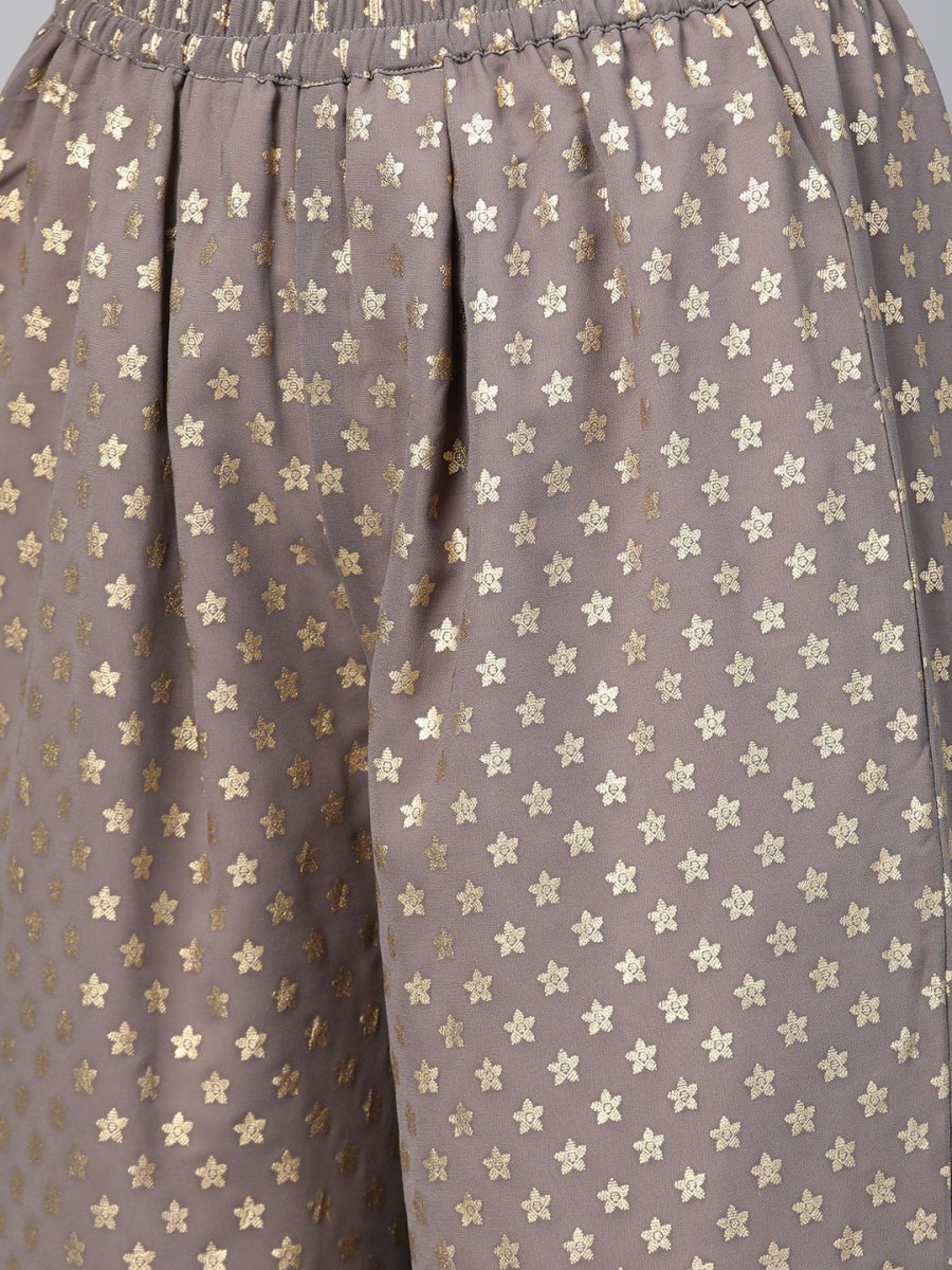 Ahalyaa Women Blue & Charcoal Grey Printed Kurta with Palazzos & Dupatta