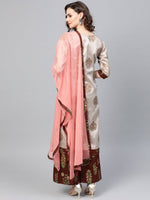 Thumbnail for Ahalyaa Women Grey & Coffee Brown Printed Kurta with Palazzo & Dupatta
