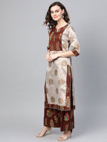 Thumbnail for Ahalyaa Women Grey & Coffee Brown Printed Kurta with Palazzo & Dupatta